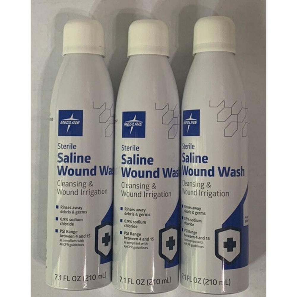 Lot 3 - Medline Sterile Saline Wound Wash - Wound Irrigation - Ostomy - 7.1 Oz